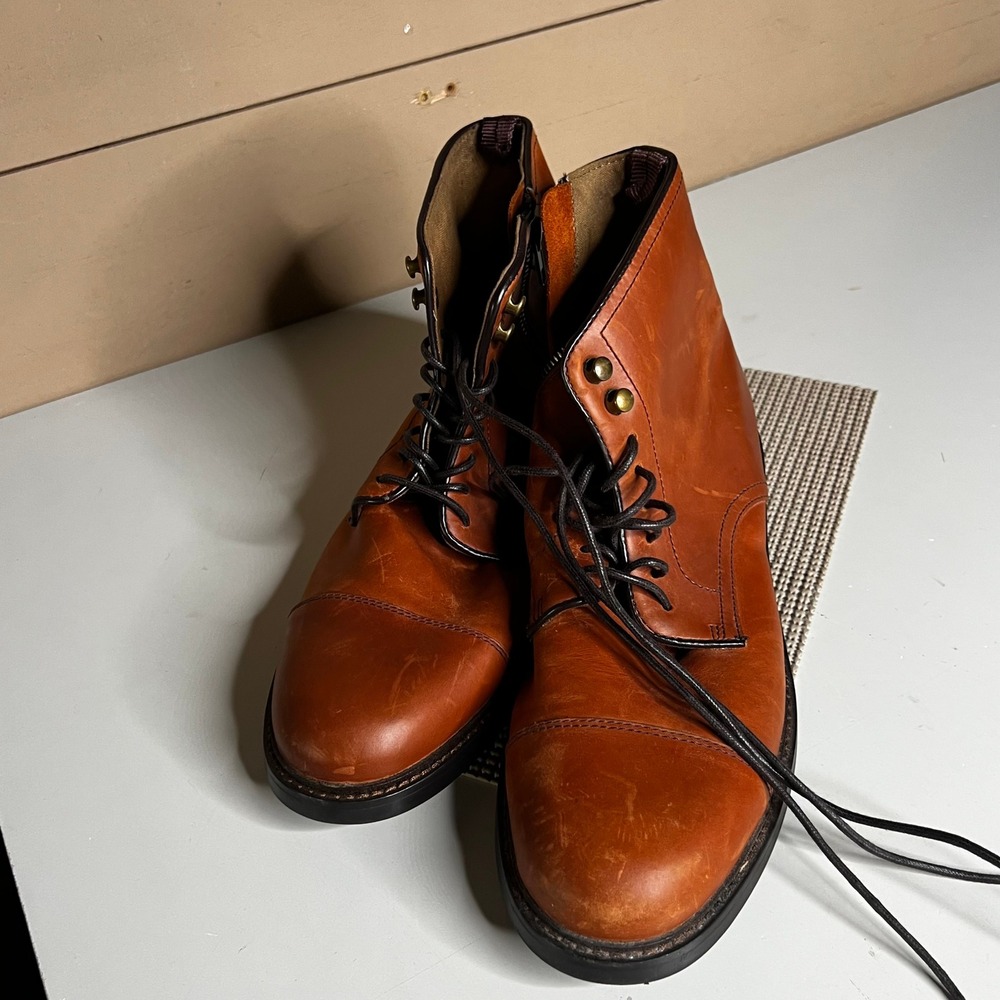 Aston Grey Biressa Mens Tan Brown Leather Cap Toe Side Zip Ankle Boots 9.5 - Picture 7 of 9
